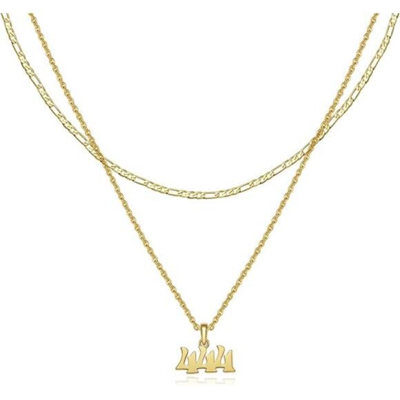Double-Layer Lucky Number Necklace – 18K Gold Plated Brass, Layered Pendant - Picture 1 of 5